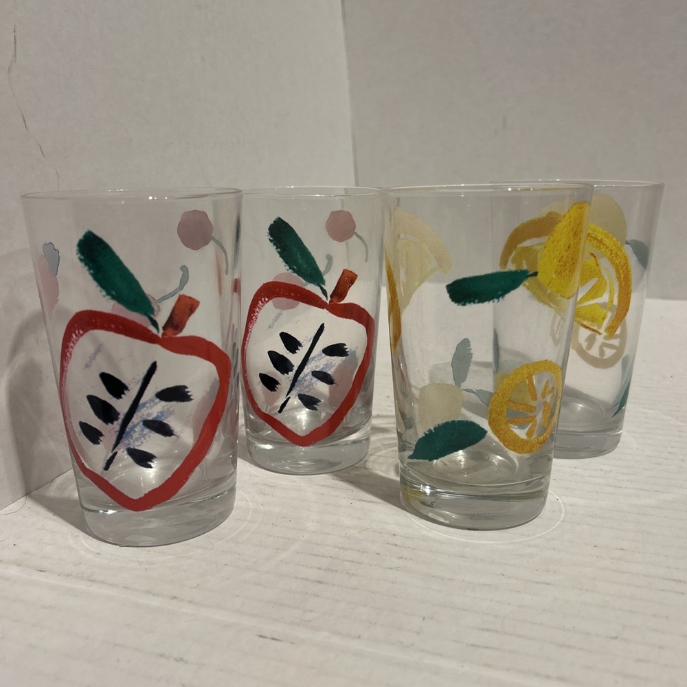 4 Vintage Kate Spade Pretty Pantry Fruit Apple Lemon Glasses, Lenox Tumblers